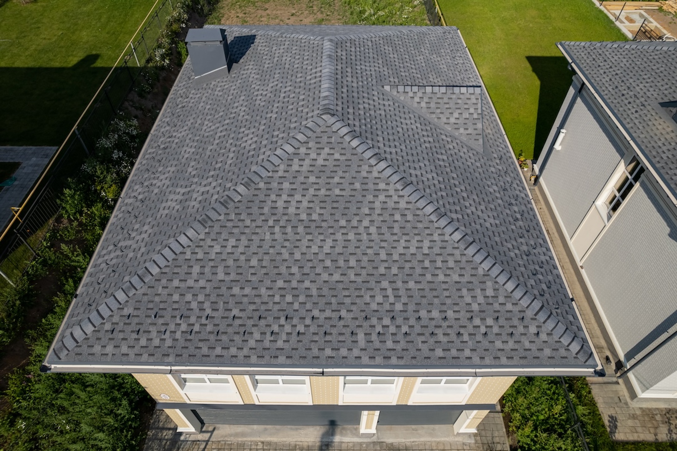 Close up view on asphalt roofing shingles