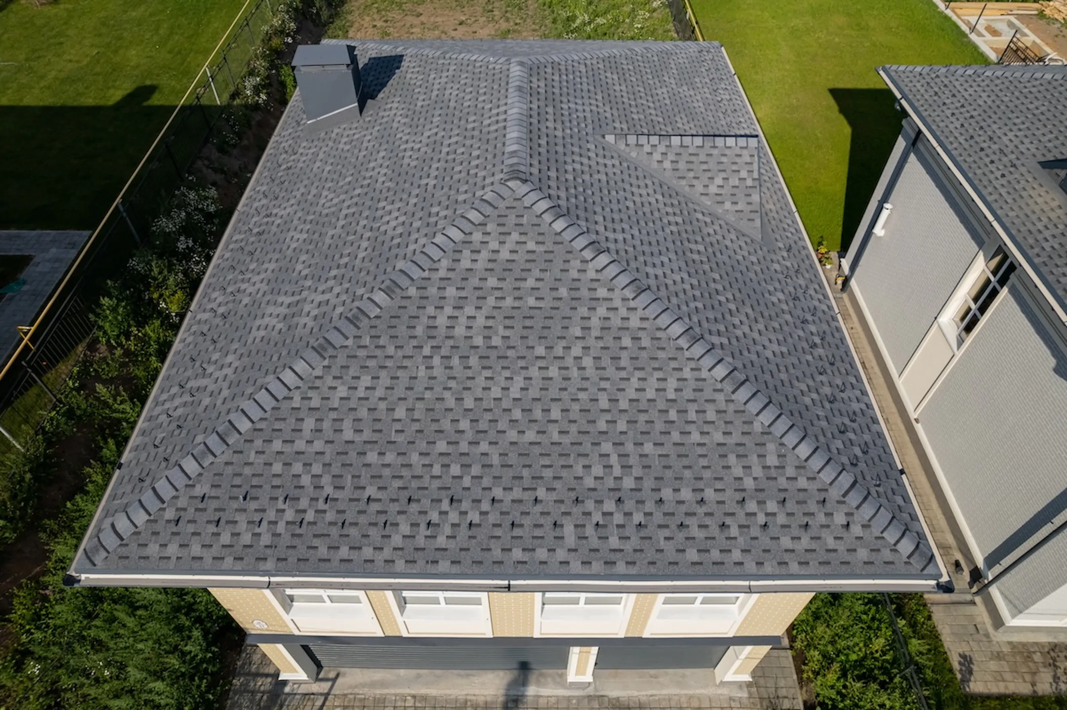 Close up view on asphalt roofing shingles