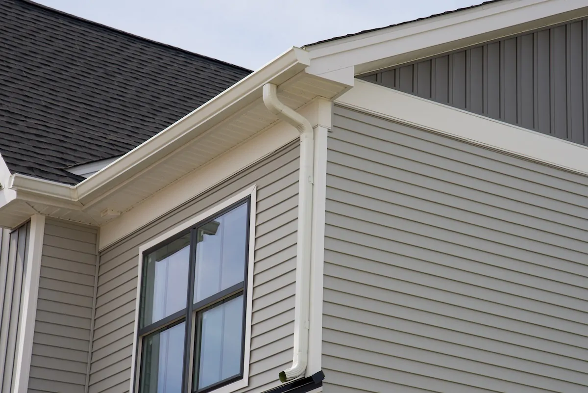new installed gutter drain roof metal system pipe