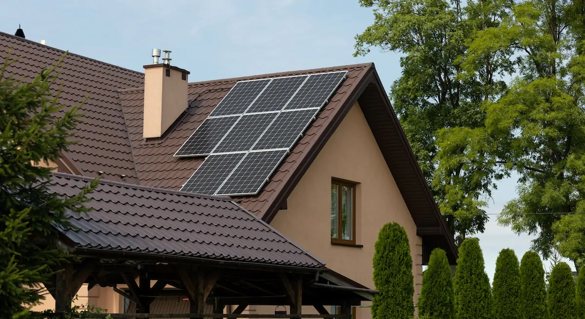 solar panels on a roof of house in Morton IL, modern power solution, environment friendly