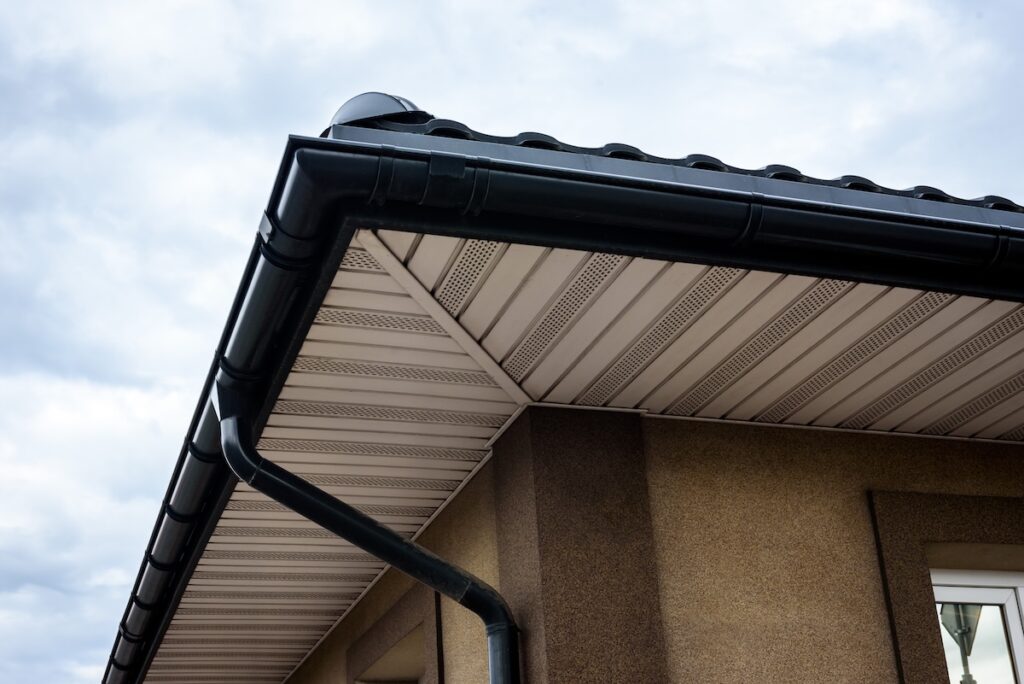 roof overhang White soffit for providing optimal ventilation for roof overhangs.