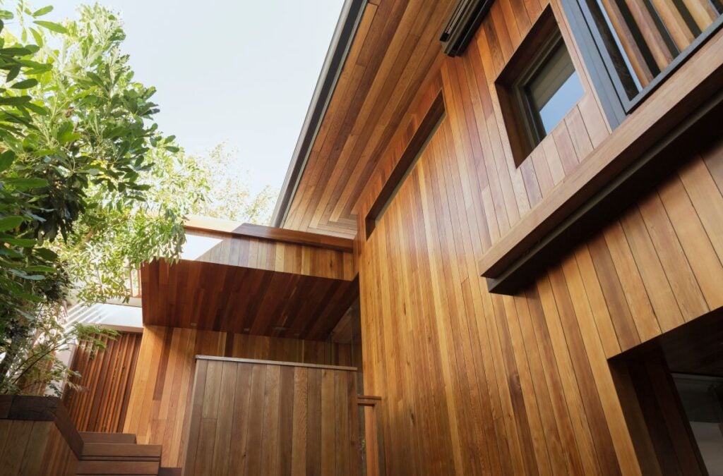 Detail of wood siding on house